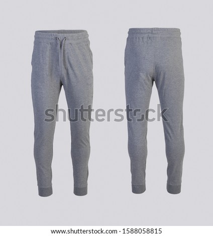 gray sweatpants Front and back view isolated on white background