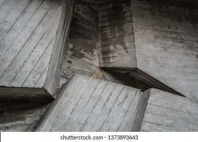 Gray texture or background from concrete blocks. Decorative wall. Different forms and lines