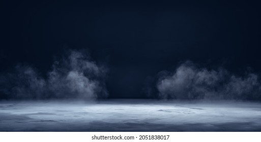 Gray textured concrete platform, podium or table with smoke in the dark - Shutterstock ID 2051838017
