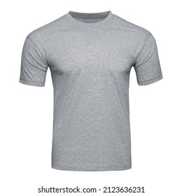 Gray T-shirt Mockup Front Used As Design Template. Tee Shirt Blank Isolated On White