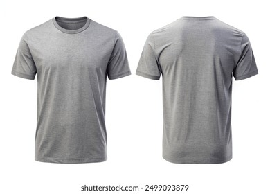 Gray T-shirts front and back view, used as design template isolated on white background, t shirt mockup