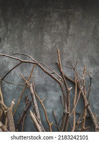 a gray wall and dry tree branches
