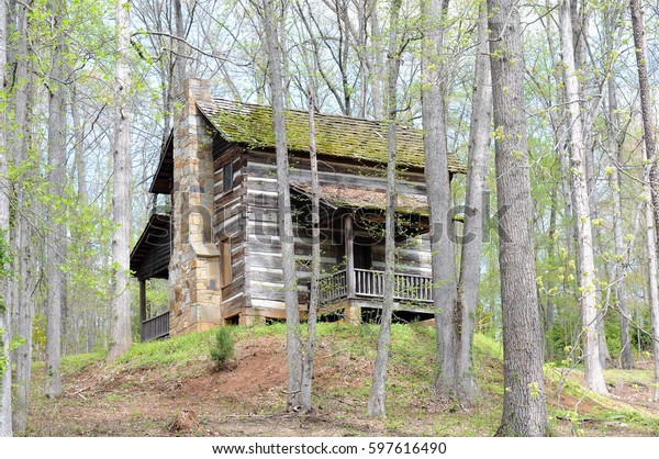 Gray Weathered Cabin Tall Colorful Rock Stock Photo Edit Now