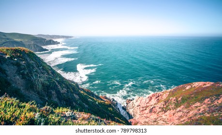 Gray Whale Cove Beach And Devils Slide Park In California