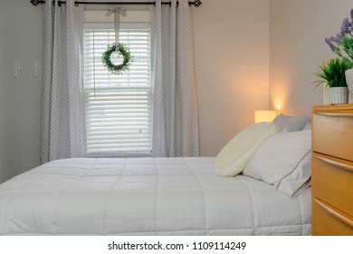 Gray And White Bedroom With Mid Century Modern Dresser