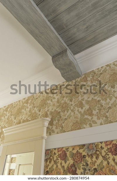 Gray Wooden Beams Wood Paneling Ceiling Stock Photo Edit