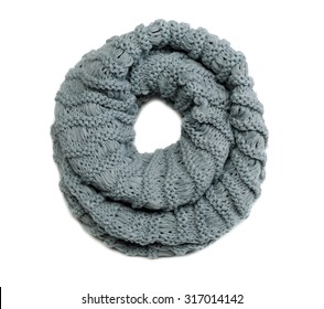 Gray Wool Scarf Knitting Circle. Isolate On White.