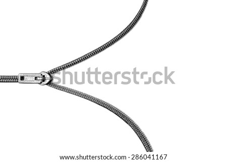 gray zipper isolated on white. empty blank for text.