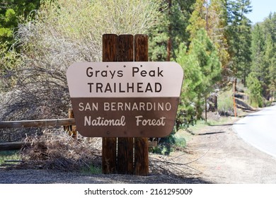 The Grays Peak Trailhead Sign In San Bernardino National Forest In California.