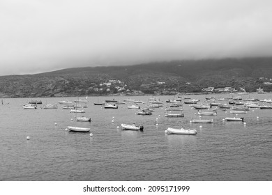 A Grayscale Of Alt Emporda, Port Of Cadaques In Spain