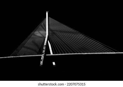 The Grayscale Pattern Of The Suspension Bridge On Black Background 