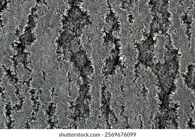 A grayscale of a vibrant pattern of ice crystals