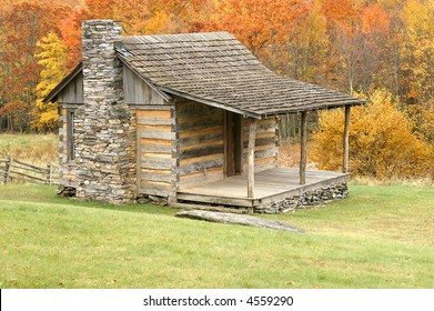 Grayson Highlands State Park Virginia Historic Log Cabin in Autumn Horizontal