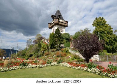 Graz, Austria - September 22, 2022: Unidentified tourists on Schlossberg hill with clock tower the landmark of Graz in UNESCO world heritage site of Graz, capital of Styria - Shutterstock ID 2224852019