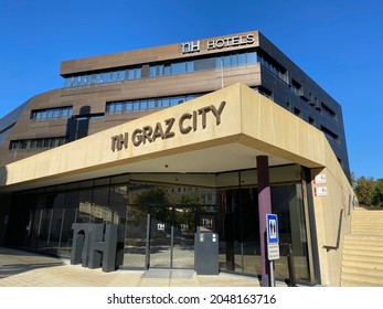 Graz, Austria - September 26 2021: Front Facade Of The New NH Graz City Hotel