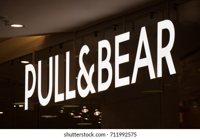 Graz, Austria - September 8th 2017: Pull&Bear logo above the store entrance at Seiersberg Shopping Center