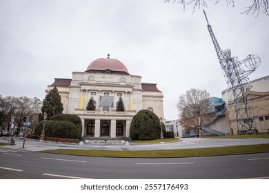 Graz opera as seen from the outside. Majestic old building on the corner of the roads. Domed roof and cold winter atmosphere. - Powered by Shutterstock