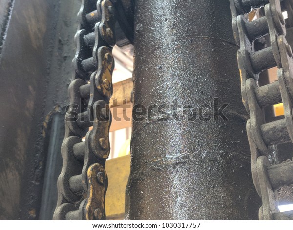 Greasy Forklift Chains Lifting Hydraulic Cylinder Stock Photo Edit Now 1030317757