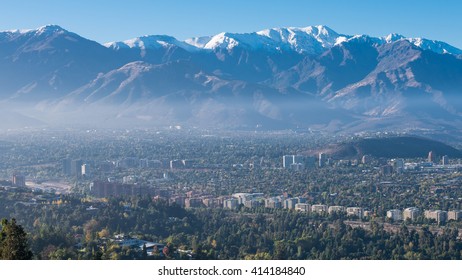 Great Aerial View Of Santiago De Chile With The Andes Mountains At The Background