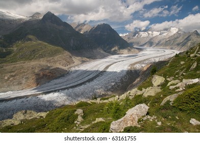 The Great Aletsch Glacier (part Of The Jungfrau-Aletsch Protected Area Which Was Declared A UNESCO World Heritage Site In 2001)