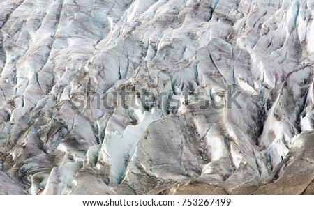 GREAT ALETSCH GLACIER, SWITZERLAND: Detail of the deep cracks or crevasses on Europe's largest glacier.