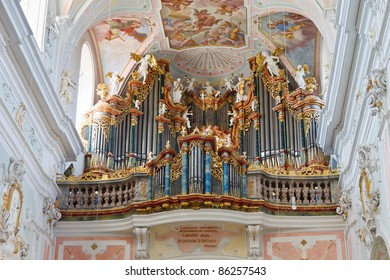 Great Baroque Church Organ In Ochsenhausen, Germany.