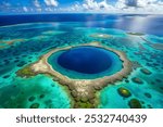 The Great Blue Hole in belize drone photography, amazing natural wonder Of Belize in Central America, Aerial view.