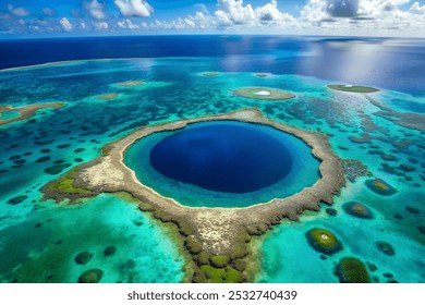 The Great Blue Hole in belize drone photography, amazing natural wonder Of Belize in Central America, Aerial view. - Powered by Shutterstock