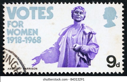 GREAT BRITAIN - CIRCA 1968: A Stamp Printed In The Great Britain Shows Emmeline Pankhurst Statue, 50th Anniversary Of Womens Suffrage, Circa 1968