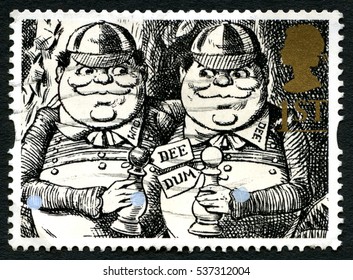 GREAT BRITAIN - CIRCA 1993: A Used Postage Stamp From The UK, Depicting An Image Of Tweedle Dum And Teedle Dee From Alice Through The Looking Glass, Circa 1993.