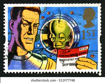 GREAT BRITAIN - CIRCA 1994: A Used Postage Stamp From The UK, Depicting An Illustration Of Comic Book Hero Dan Dare And His Archenemy The Mekon, Circa 1994.