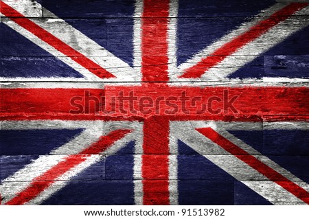 Great britain flag painted on old wood background