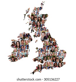 Great Britain And Ireland Map Multicultural Group Of Young People Integration Diversity Isolated