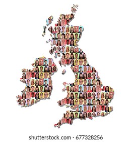 Great Britain And Ireland Map Multicultural Group Of People Integration Colorful Diversity Isolated