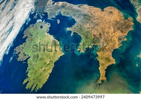 Great Britain and Ireland Show Their Colors. Mountains, vegetation, and urban centers contribute to the islands colorful palette. Elements of this image furnished by NASA.
