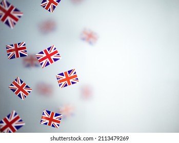 Great Britain, national holiday country. Mini flags on a transparent foggy background. concept patriotism, pride and freedom. Platinum Jubilee of Queen Elizabeth II. High quality photo - Shutterstock ID 2113479269