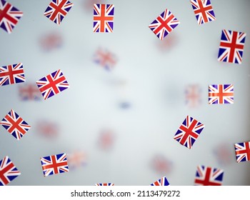 Great Britain, national holiday country. Mini flags on a transparent foggy background. concept patriotism, pride and freedom. Platinum Jubilee of Queen Elizabeth II. High quality photo - Shutterstock ID 2113479272