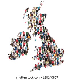 Great Britain UK Ireland Map Multicultural Group Of People Integration Immigration Diversity Isolated