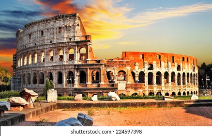 Great Colosseum On Sunset, Rome