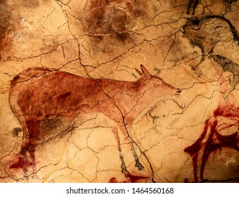 Great Deer In The Cave Painting Of Altamira Cave, Santillana Del Mar, Cantabria, Spain.