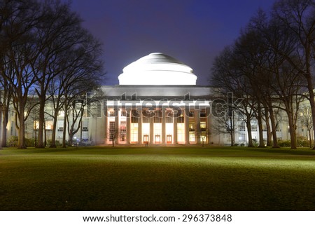 Great Dome of Massachussets Institute of Technology (MIT) at night, Cambridge, Massachusetts MA, USA.