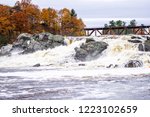 Great Falls in the Maine cities of Lewiston and Auburn on a fall day.