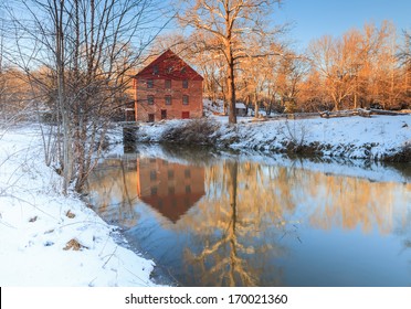 GREAT FALLS, VIRGINIA - JANUARY 3, 2014:  Colvin Run Mill, a restored and operational water-powered grist mill, is owned and operated as a public park by Fairfax County Park Authority.