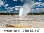 Great Fountain Geyser erupting, in the Lower Geyser Basin of Yellowstone National Park