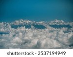 Great himalayan ranges of nepal and tibet above the cloud covered with snow including world tallest mountain mount everest, mount makalu, mount lotse and many more 