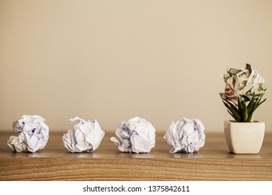 Great idea concept. Crumpled colorful paper on wooden table. Copy space - Shutterstock ID 1375842611