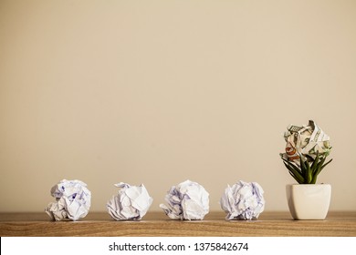 Great idea concept. Crumpled colorful paper on wooden table. Copy space - Shutterstock ID 1375842674