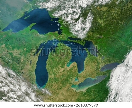 The Great Lakes.  Elements of this image furnished by NASA.