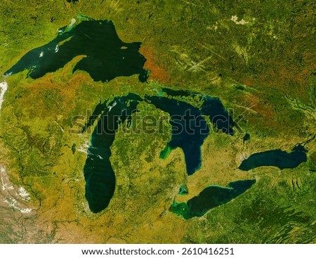 The Great Lakes.  Elements of this image furnished by NASA.