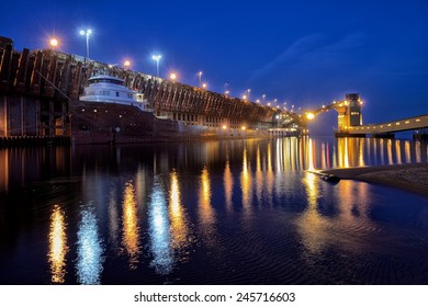 Great Lakes Freighter At Port In Marquette, Michigan 